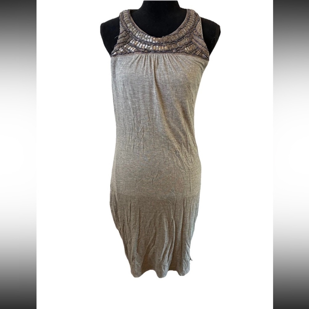 Mossimo Grey Beaded Tank Dress Bodycon Midi Length Boho Y2K Size L Festival​​​​